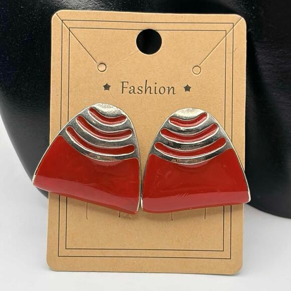 Red & Silver Earrings - Picture 1 of 3